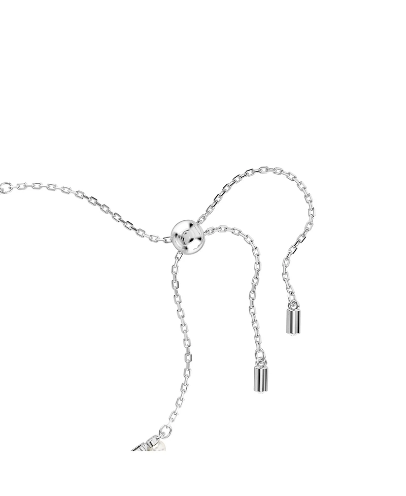 Swarovski Crystal Pearl, Round Cut, White, Rhodium Plated Matrix Bracelet