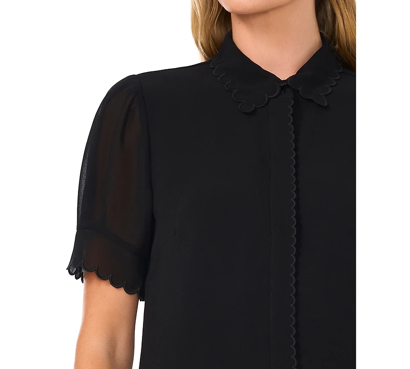 CeCe Women's Scalloped Puff-Sleeve Button-Front Top
