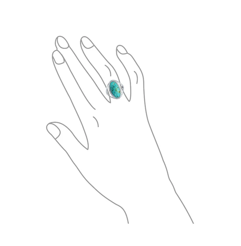 Bling Jewelry Simple Large Dome Oval Cabochon Bezel Set Blue Natural Turquoise Western Statement Ring For Women Split Band .925 Sterling Silver
