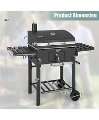 Slickblue Outdoor Bbq Charcoal Grill with 2 Foldable Side Table and Wheels
