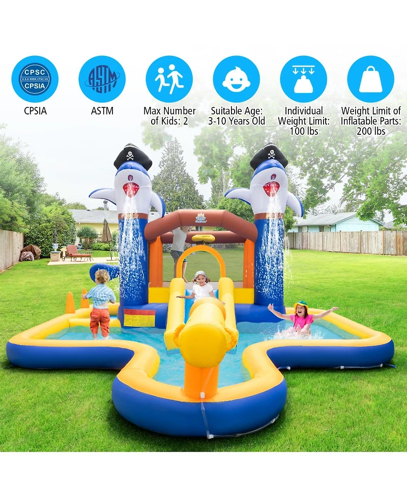 7-In-1 Water Slide Park with Splash Pool and Water Cannon with 680W Blower