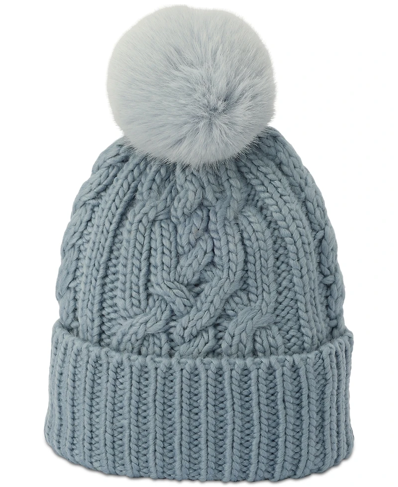Michael Michael Kors Soft Knit Tangled Aran Cuff Pom Beanie