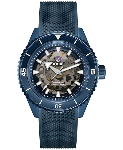Rado Men's Swiss Automatic Captain Cook Navy Blue Rubber Strap Watch 43mm