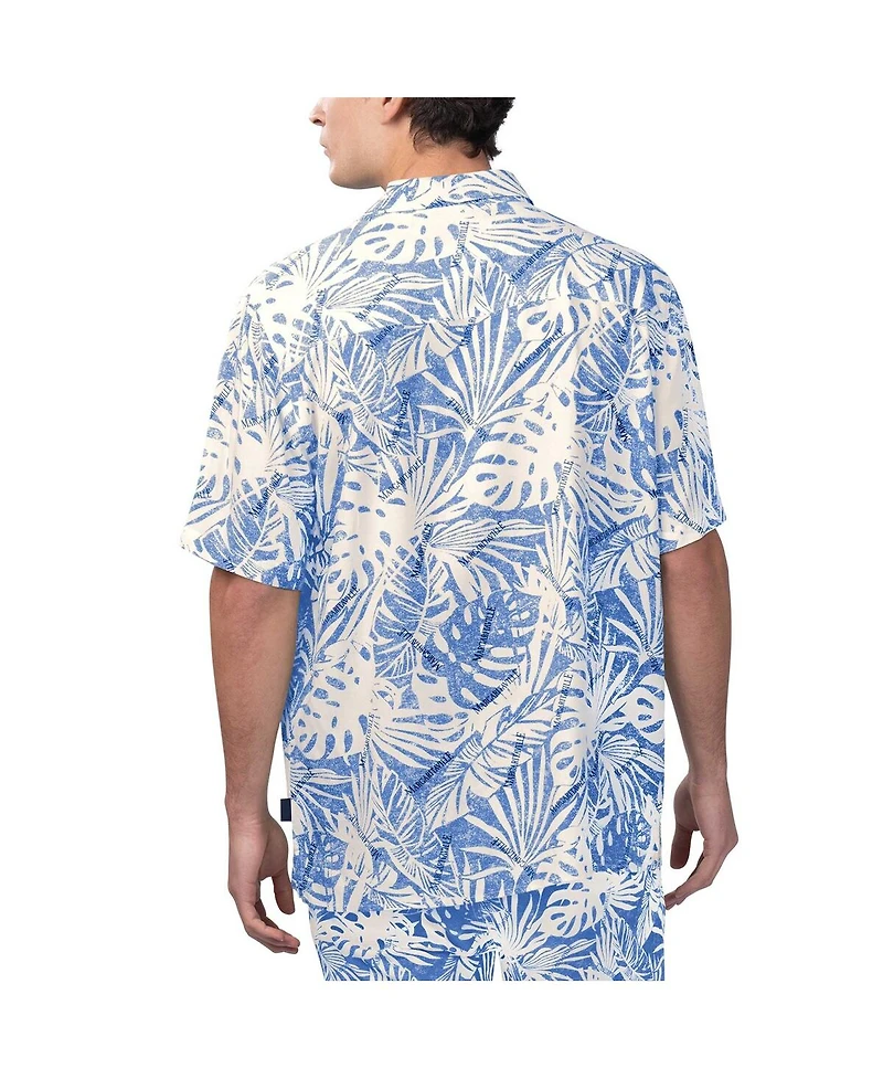 Margaritaville Men's Royal Chicago Cubs Monstera Print Party Button-Up T-Shirt