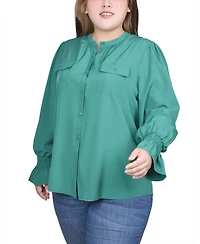 Ny Collection Plus Long Sleeve Mandarin Collar Blouse
