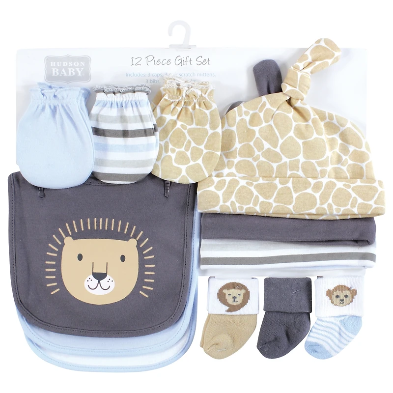 Hudson Baby Baby Boys Hudson Caps or Headbands, Bibs, Mittens and Socks 12pc Set