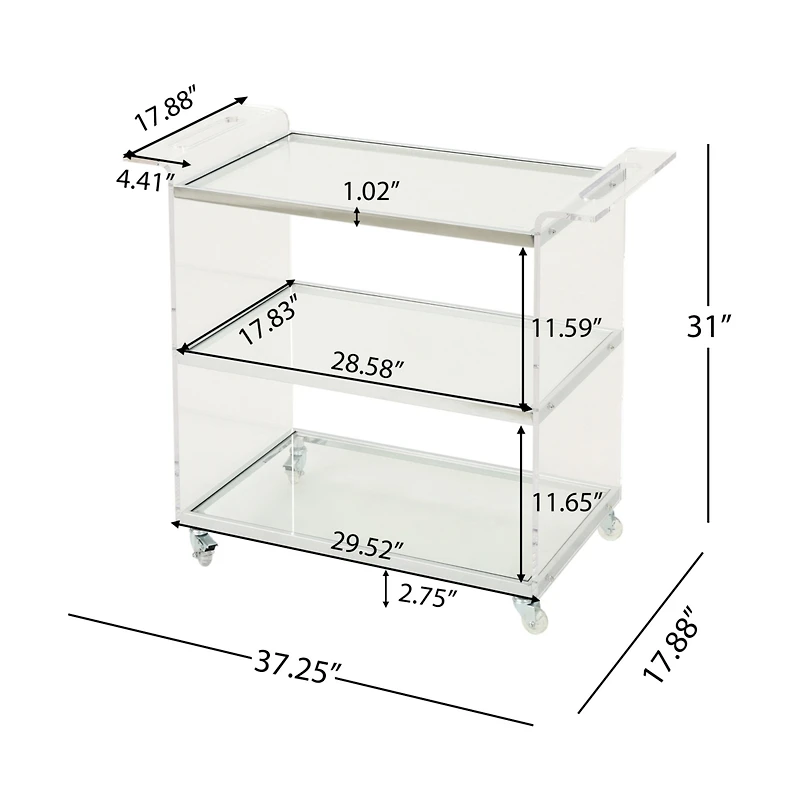 Elegant Acrylic Serving Cart with Tempered Glass Shelves