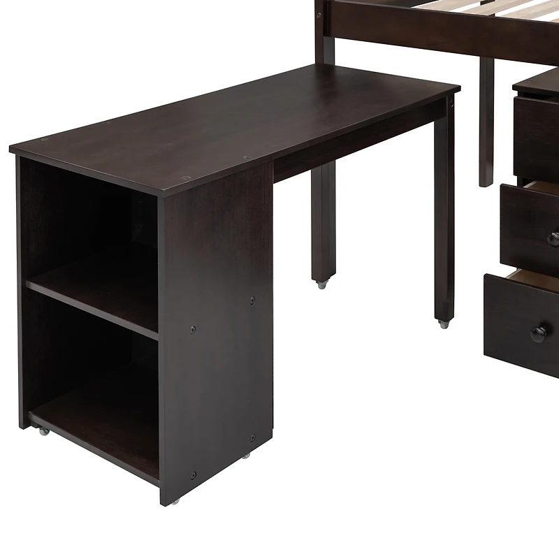 Streamdale Low Study Twin Loft Bed With Cabinet And Rolling Portable Desk