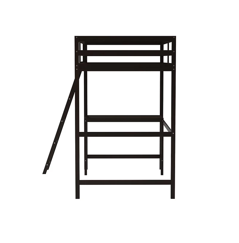 Emma+Oliver Ridley Twin Wood Loft Bed Frame With Protective Guardrails And Integrated Desk Ladder For Use Any 6-8" Thick Mattress