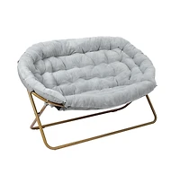 Janey Folding Double Saucer Chair With 2 Ottomans And Steel Frame For Dorm Or Bedroom