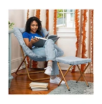 Emma+Oliver Aisling Oversized Folding Saucer Chair And Ottoman For Dorm, Bedroom