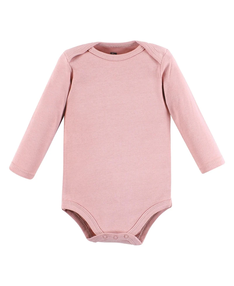 Hudson Baby Girls Cotton Long-Sleeve Bodysuits 5-Pack