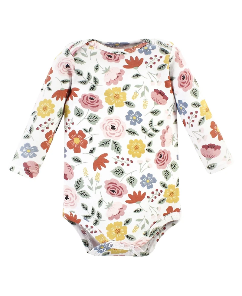 Hudson Baby Girls Cotton Long-Sleeve Bodysuits -Pack