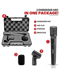 5 Core Professional Instrument Microphone Pencil Mic Condenser Cardioid Unidirectional Stick Microfono + Windscreen Mic Clip & Case
