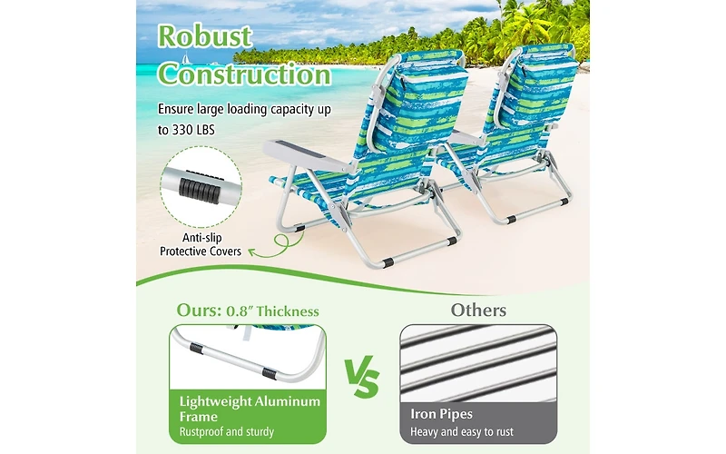 Foldable Backpack Beach Chair with Cup Holder and Storage Pockets for Outdoor