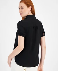 Anne Klein Cap-Sleeve Button-Up Blouse