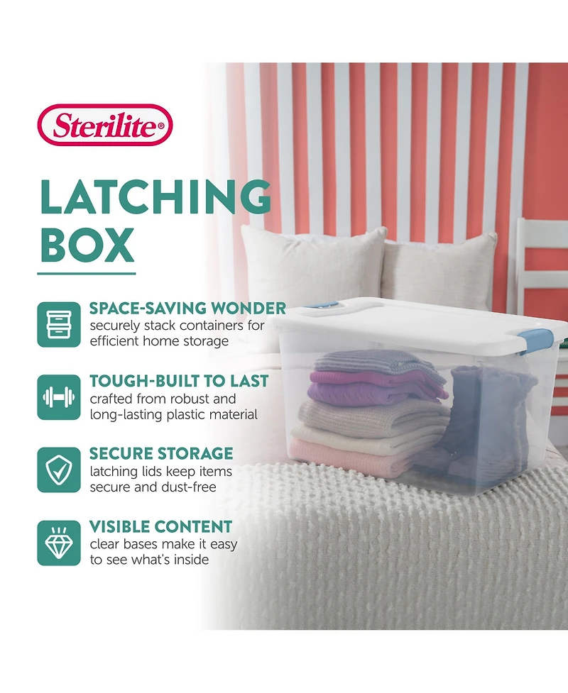 Sterilite 64 Qt Clear Plastic Stackable Storage Bin w/ White Latch Lid, (6 Pack)