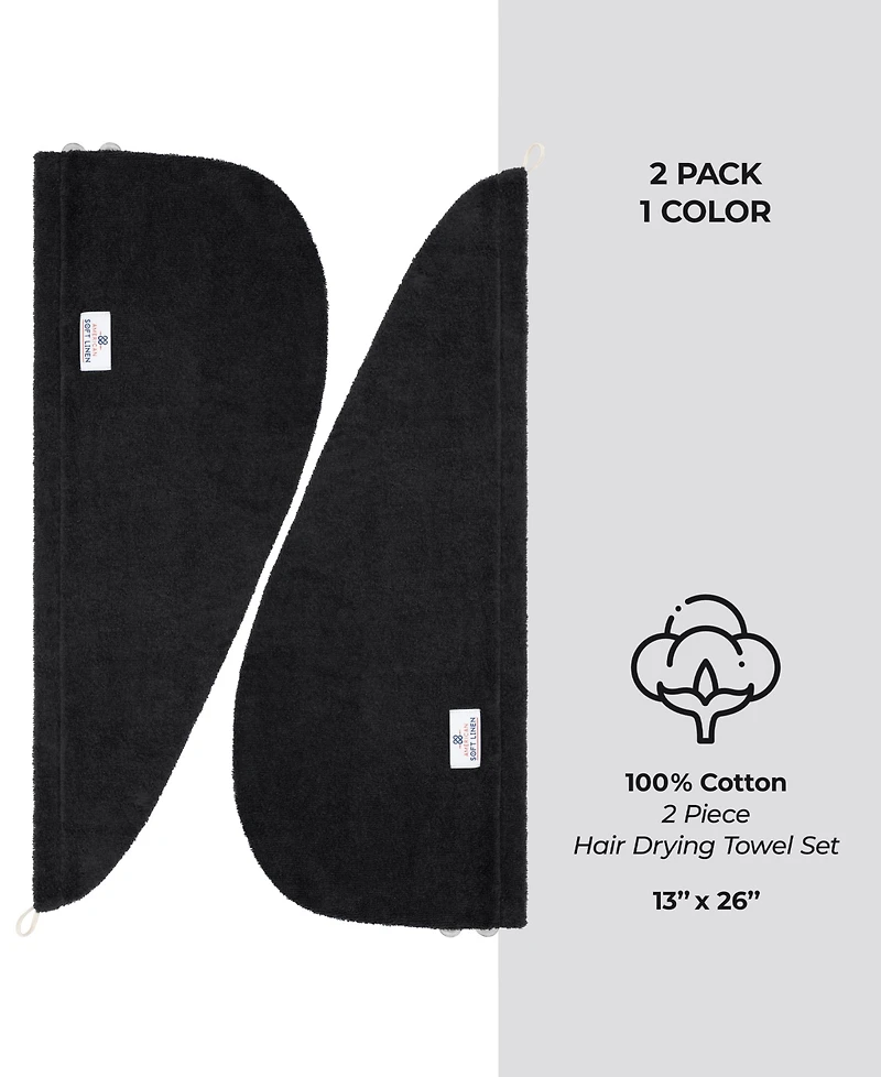American Soft Linen 2-Pack Hair Drying Towels, 26" x 13"