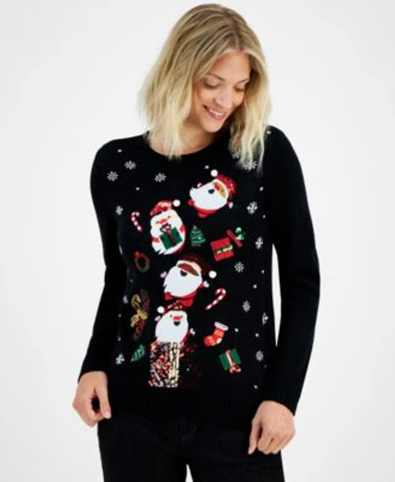 Holiday Lane Womens Santa Surprise Sequined Sweater Pxs 4x Created For Macys