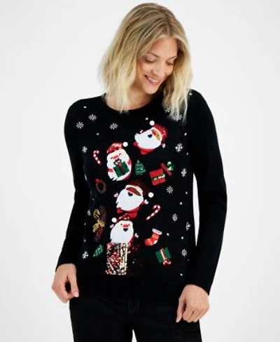 Holiday Lane Womens Santa Surprise Sequined Sweater Pxs 4x Created For Macys