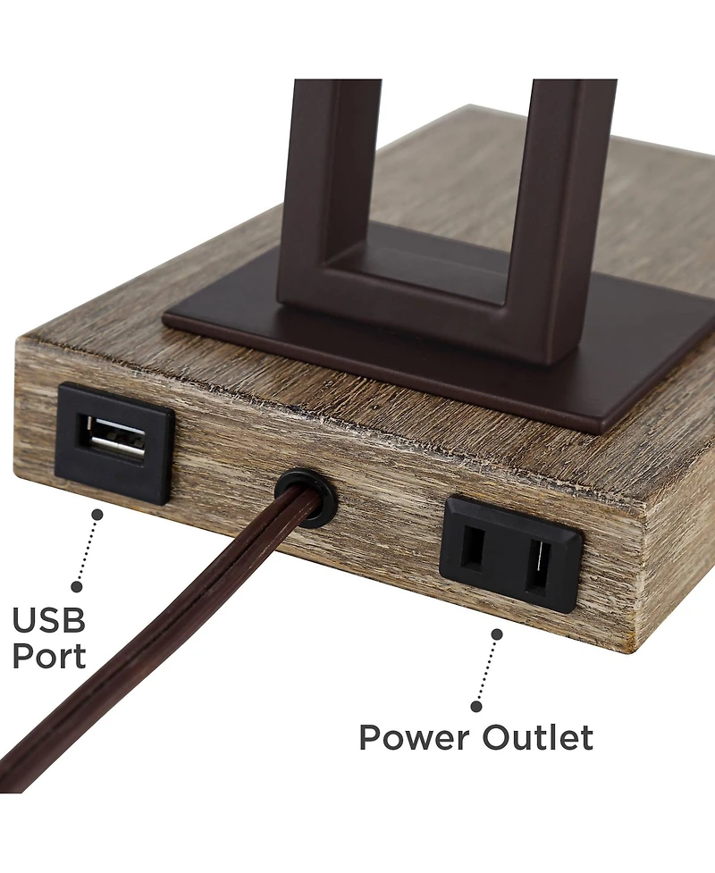 Maricopa Rustic Farmhouse Desk Table Lamp with Usb and Ac Power Outlet in Base 21.25" High Bronze Wood Mica Shade for Living Room Bedroom House Bedsid