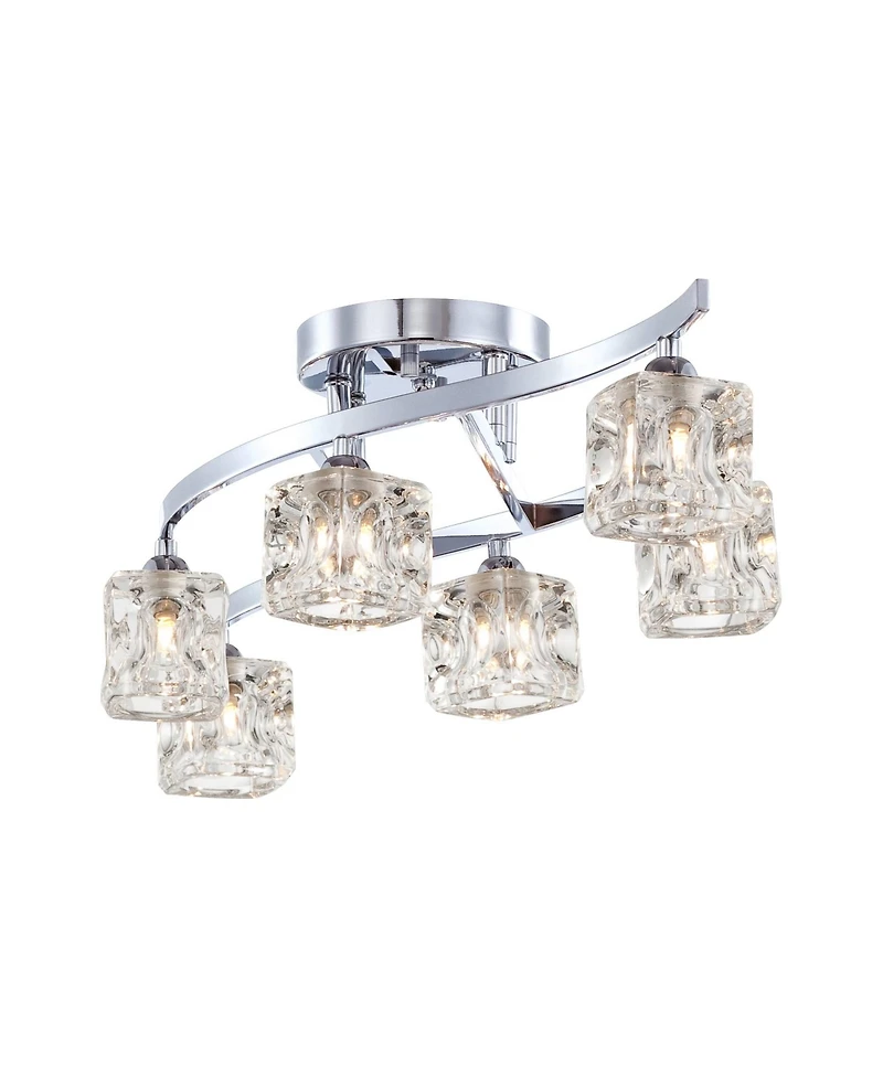 Possini Euro Design Modern Ceiling Light Semi Flush Mount Fixture 30 1/2" Wide Chrome 6-Light Clear Glass Crystal Cube Shades for Bedroom Kitchen
