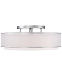 Possini Euro Design Modern Ceiling Lighting Semi Flush Mount Fixture 20" Wide Chrome 3-Light Sheer Outer Off White Inner Drum Shade for Bedroom H