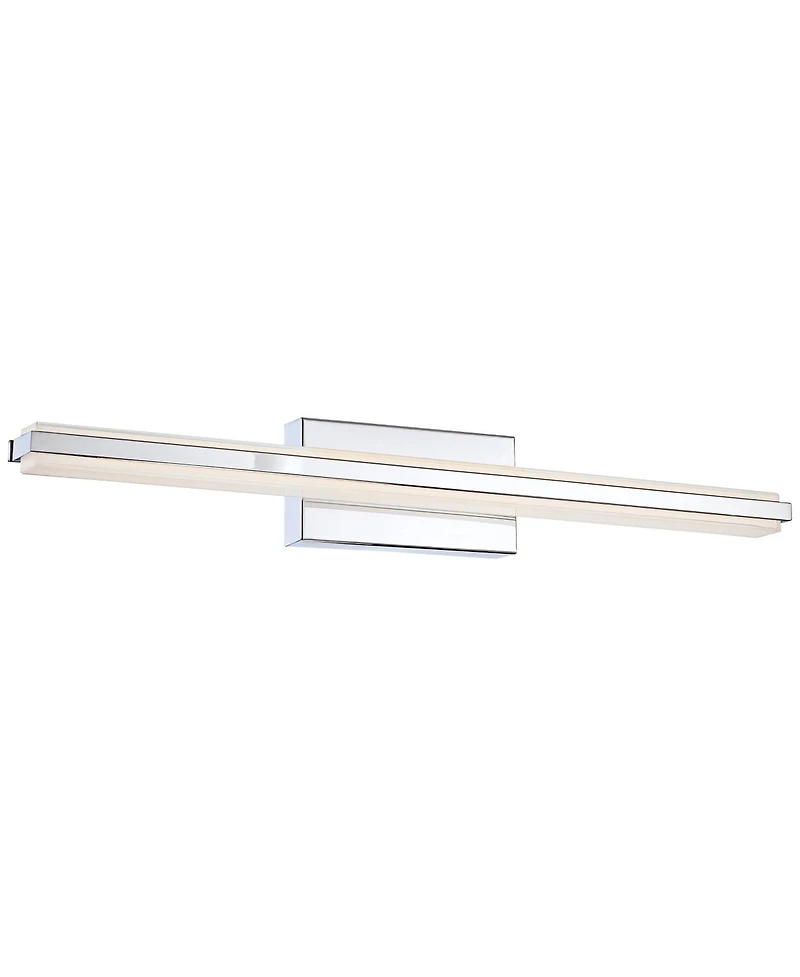 Possini Euro Design Modern Wall Light Led Chrome Hardwired 31 1/4" Wide Light Bar Fixture White Glass for Bathroom Vanity Mirror
