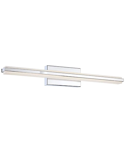 Possini Euro Design Modern Wall Light Led Chrome Hardwired 31 1/4" Wide Light Bar Fixture White Glass for Bathroom Vanity Mirror