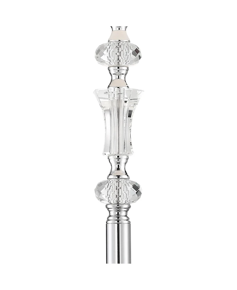360 Lighting Montrose Glam Standing Floor Lamps 61" Tall Set of 2 Polished Steel Silver Crystal Glass White Fabric Drum Shade Decor for Living Room Re