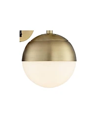 360 Lighting Luna Mid Century Modern Wall Lamp Brass Plug-in 5 1/2" Light Fixture Frosted Glass Globe for Bedroom Reading Living Room Hallway Hou