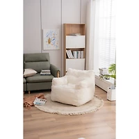 Streamdale Furniture Soft Tufted Foam Bean Bag Chair With Teddy Fabric Ivory White