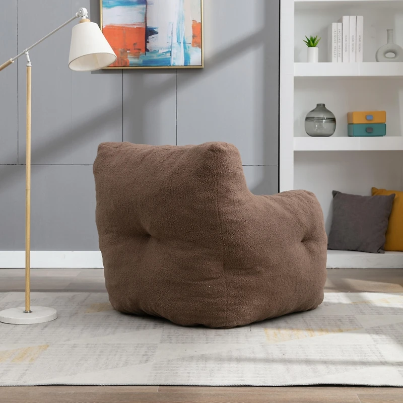 Streamdale Soft Tufted Foam Bean Bag Chair With Teddy Fabric Coffee Brown