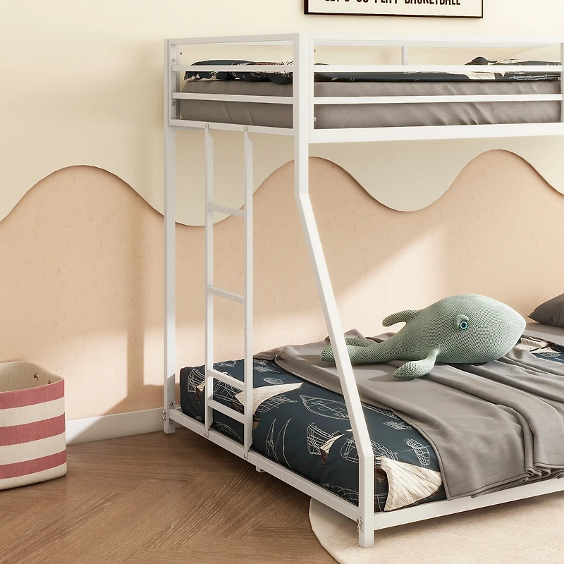 Streamdale Furniture Adam Sturdy Twin over Full Metal Bunk White for Kids and Adult, Low Profile and Easy Climbing with Stable Ladder