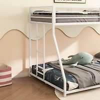 Streamdale Furniture Adam Sturdy Twin over Full Metal Bunk White for Kids and Adult, Low Profile and Easy Climbing with Stable Ladder