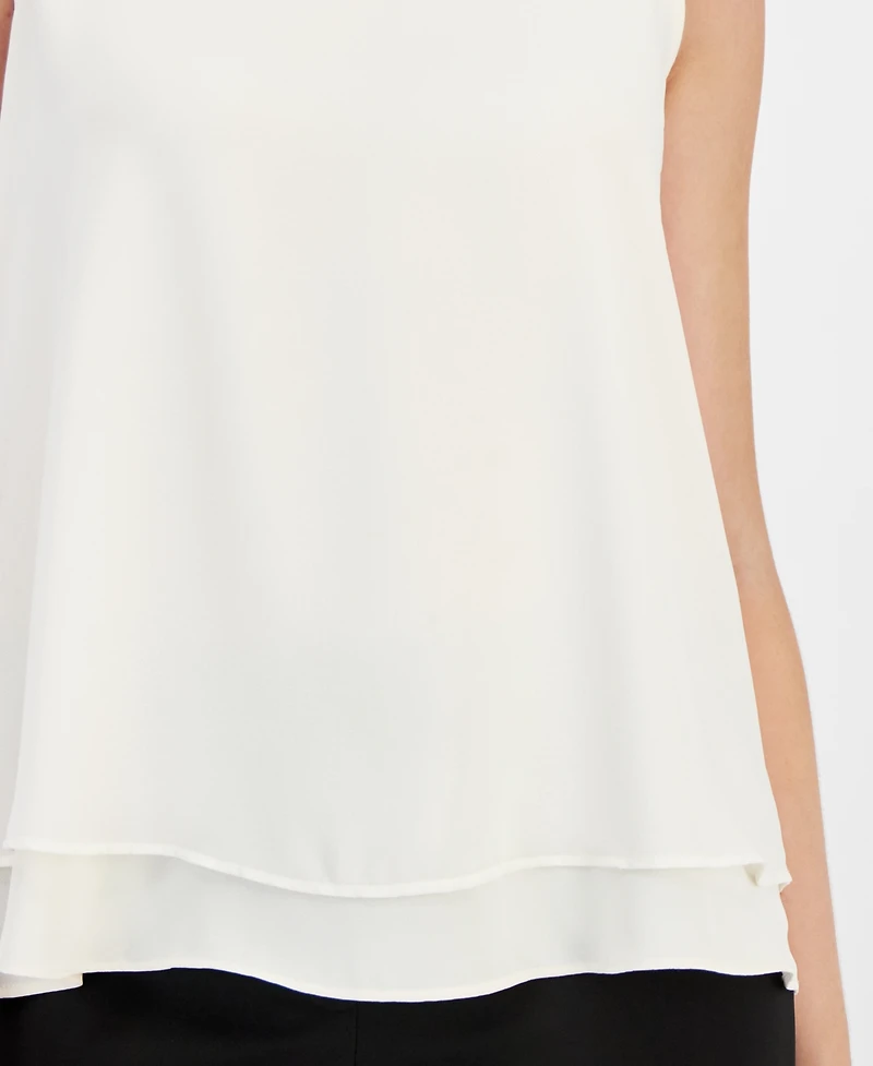 Anne Klein Women's Scoop-Neck Sleeveless Double-Layered Top