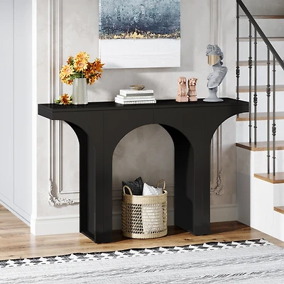 Tribesigns 47 Inches Console Table, Black Entryway Table, Modern Hallway Table, Sofa Table with Arch Base, Unique Foyer Table, Behind Couch Table, Woo