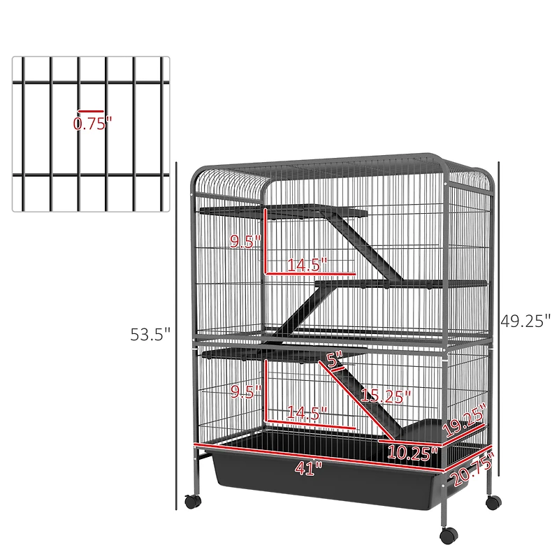 PawHut 53.5"H Small Animal Cage 5-Level Metal Ferret or Rabbits Cage