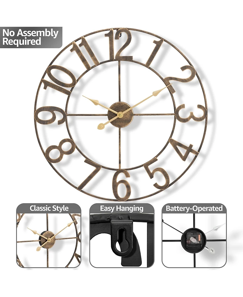 Sorbus Large Wall Clock for Living Room Decor - Numeral Kitchen 24 inch Decorative (Gold)