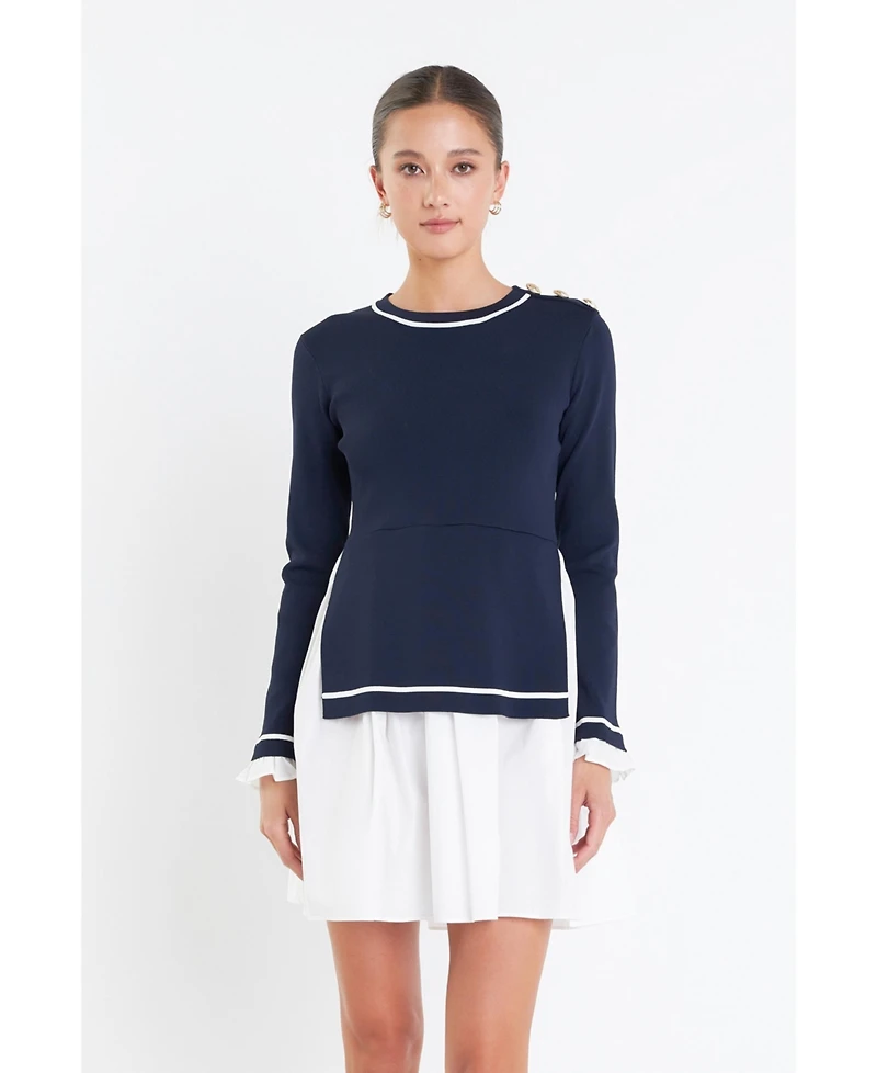 English Factory Women's Mix Media Button Pointed Dress