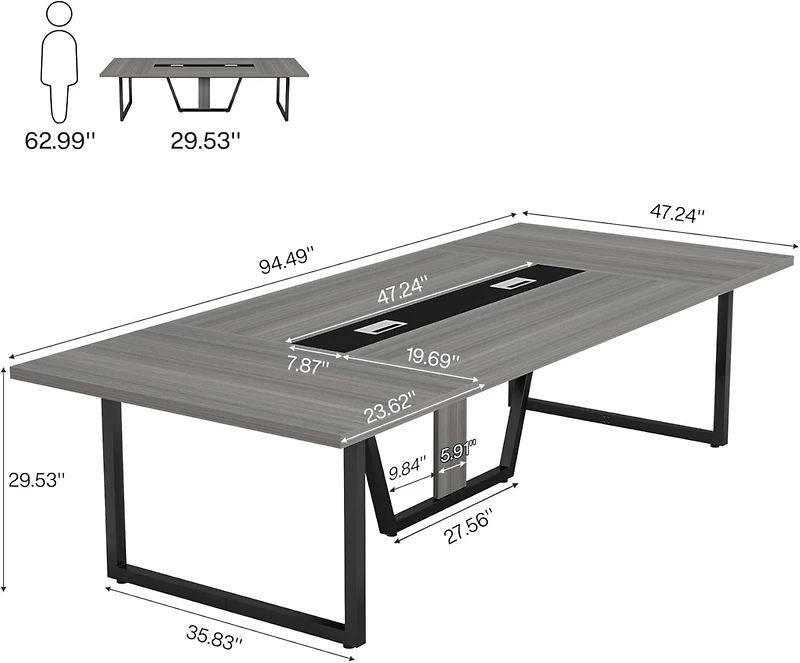 Tribesigns 94.5-Inch Conference Table for 10 People, Industrial 8 Ft Meeting Table with Two Grommets, Rectangular Podcast Training Table