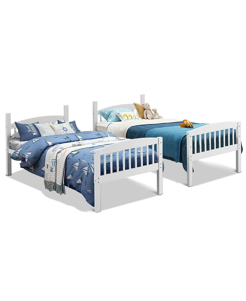 Hardwood Twin Bunk Bed Frames with Inclined Ladder and Safety Guardrails