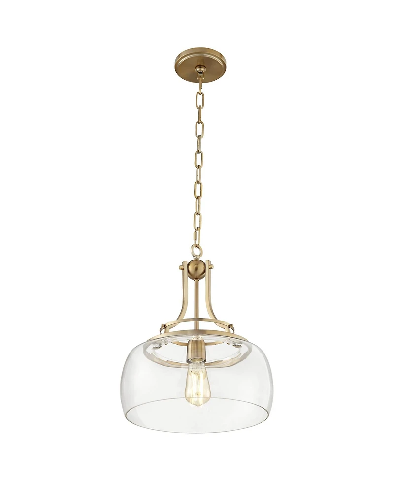 Franklin Iron Works Charleston Brass Hanging Pendant Lighting 13 1/2" Wide Modern Industrial Led Clear Glass Shade Fixture for Dining Room Living Hous