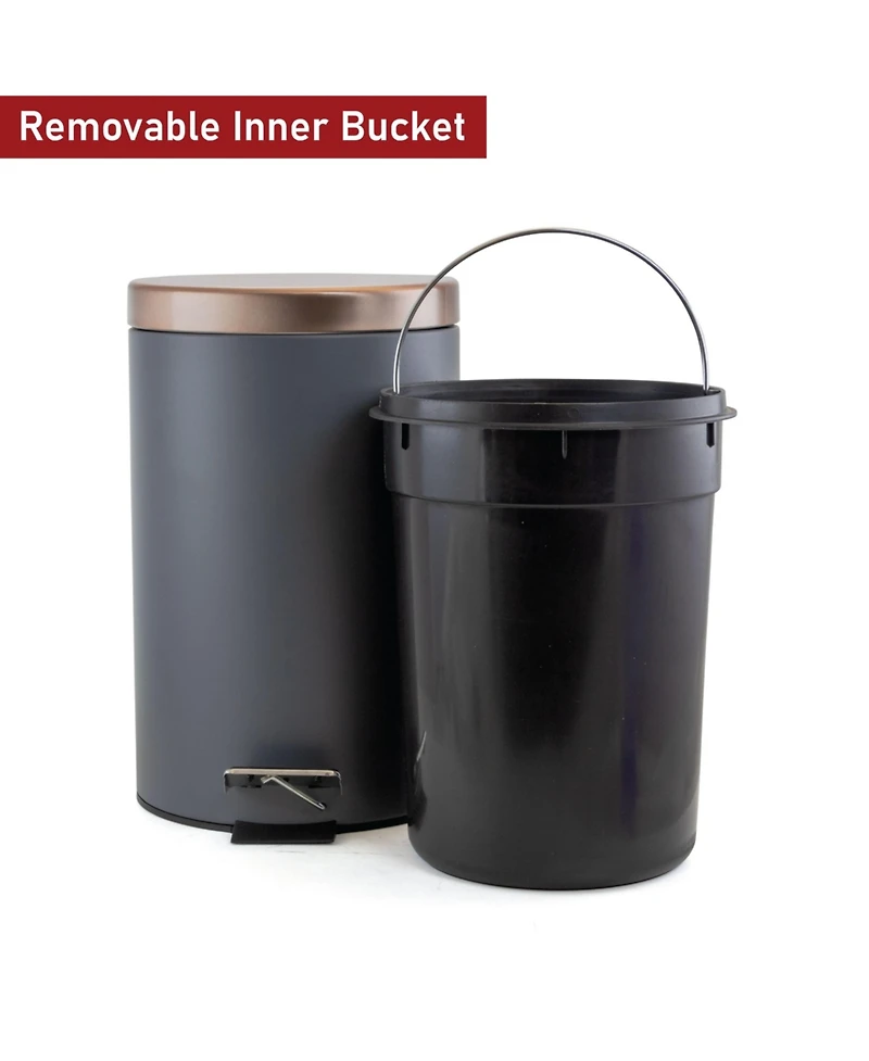 Elama 12 Liter Stylish Grey and Copper Soft Pedal Office, Kitchen and Bathroom Trash Bin