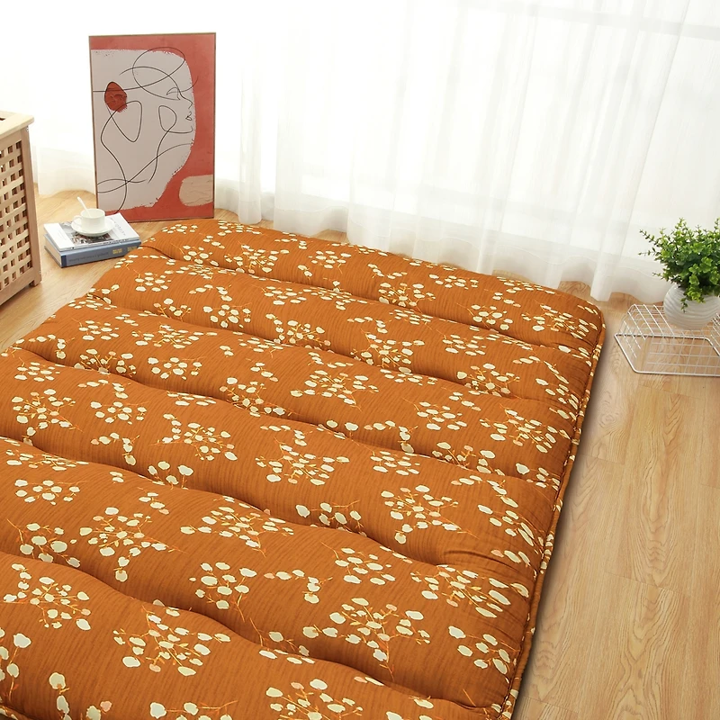 Caromio Futon Mattress Full Size, Floral Print Floor Mattress Pad Portable Dorm Sleeping Pad, 54"x 80"