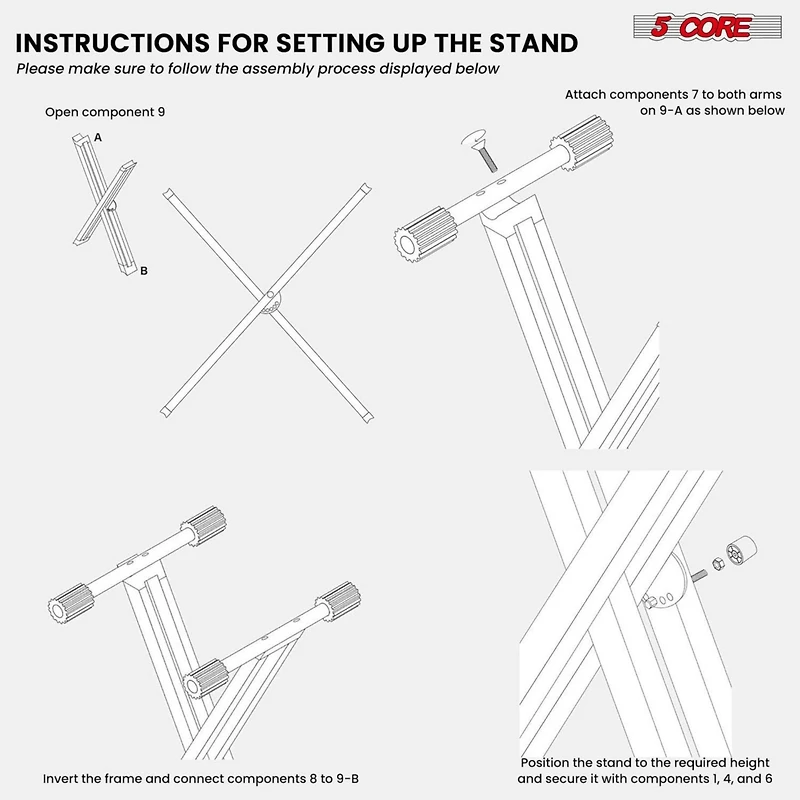 5 Core Piano Stand Double Braced Adjustable Keyboard Stands Metal X Style On Stage Keyboard Seat Durable & Sturdy Easy To Assemble - Ks 2X Blk