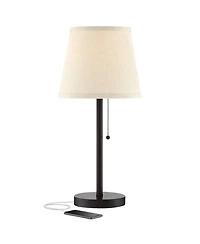 360 Lighting Modern Desk Table Lamp with Hotel Style Usb and Ac Power Outlet in Base 20" High Bronze Metal Oatmeal Drum Shade for Bedroom Office