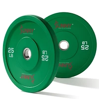 Sunny Health & Fitness Elite 2-inch Rubber Olympic Bumper Weight Plate Lb Color Coded with Steel Hub