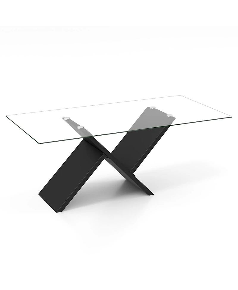 Modern Rectangle Coffee Table with Tempered Glass Top for Living Room