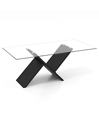 Modern Rectangle Coffee Table with Tempered Glass Top for Living Room